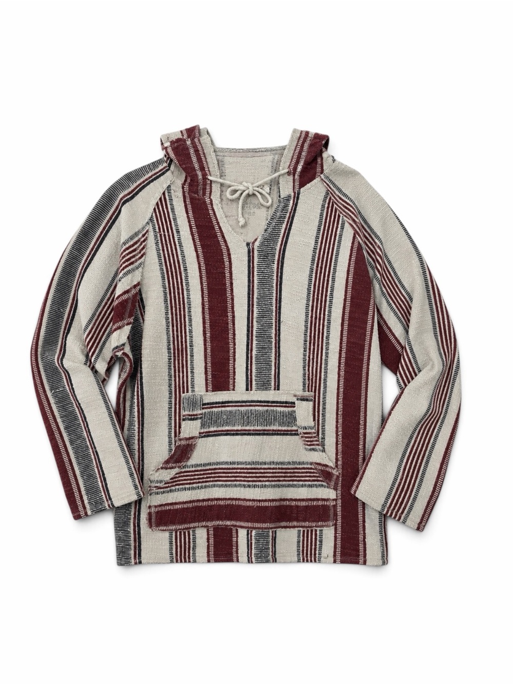 American Crown Baja Hoodie XL Pullover Striped Surf Rug Knit Gray Maroon Pocket‎